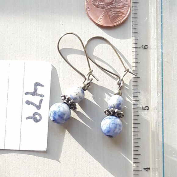 boho earrings 479#mfs Sodalite gemstone earrings double drops of clouds & blue s - Picture 4 of 5